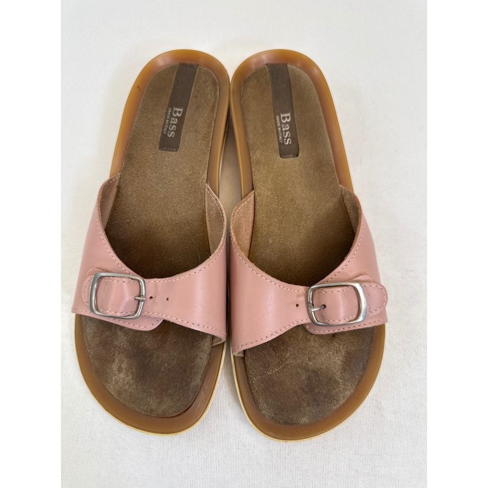 Bass Slide Sandals Womens 8‎ Pink Leather Buckle Made In Italy